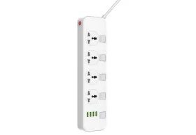 Rallonge Electrique Multiprises - 4 Ports Prises - 4 Ports USB - Blanc
