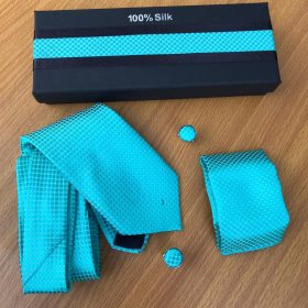 Pack MODE- Cravate+ Pochette+ Boutons de manchette-Bleu Turquois