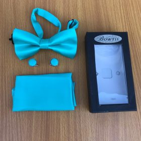 Pack MODE- Nœud Papillon+ Pochette+ Boutons de manchette- Bleu turquois